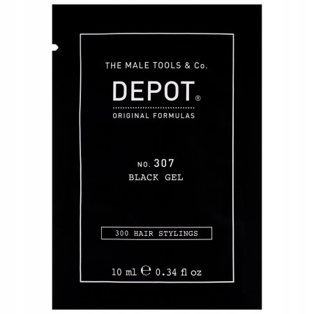 Depot, 300 Hair Stylings No. 307 Black, Botanical Complex, Hair Styling Gel, Temporary Coverage & Volume, Medium Hold, 10 ml