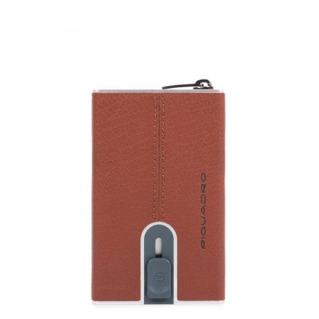 Piquadro, Black Square, Leather Card Holder, Square Sliding System, Brown, Unisex