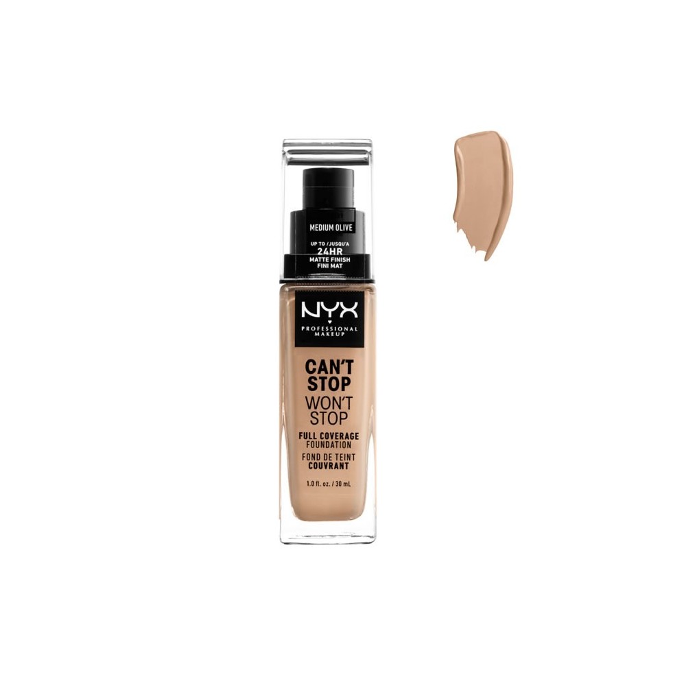 Nyx Can´t Stop Won´t Stop pilnai dengiantis makiažo pagrindas Medium Olive 30ml