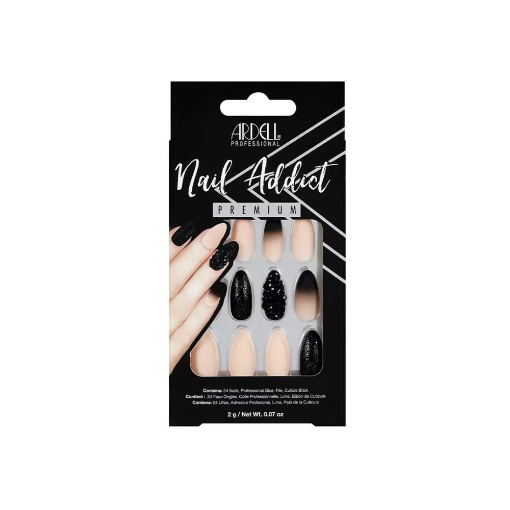 Ardell Nail Addict Black Stud y Pink Ombre False Nails