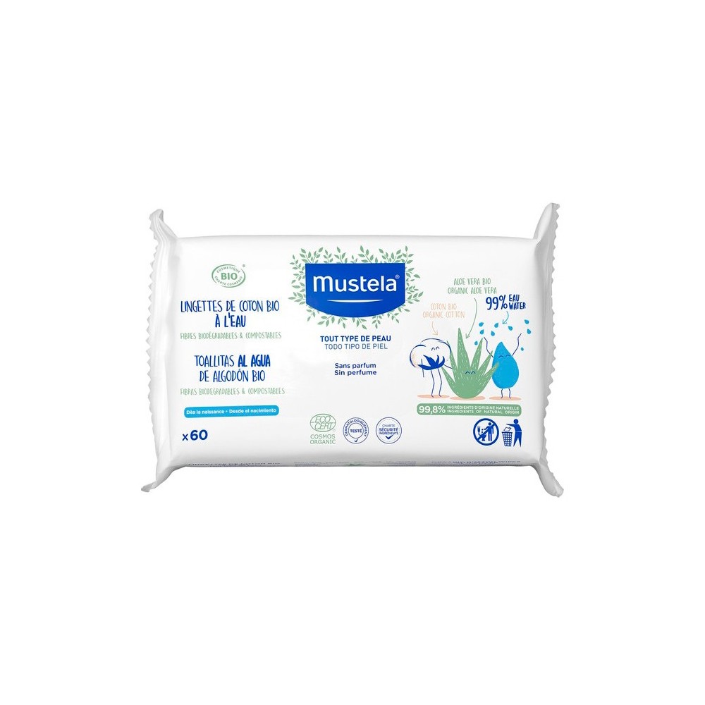 Mustela Organic Cotton Water Wipes 60U