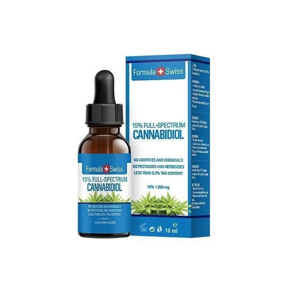 Formula Swiss Kanabidiolio lašai 15% CBD kanapių sėklų aliejaus 1500mg0,2%THC 10ml