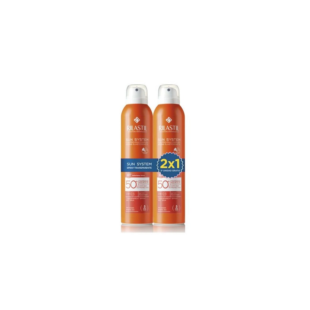 "Rilastil Sun System" skaidrus purškiklis drėgnai odaiSPF 50+ 2x200ml