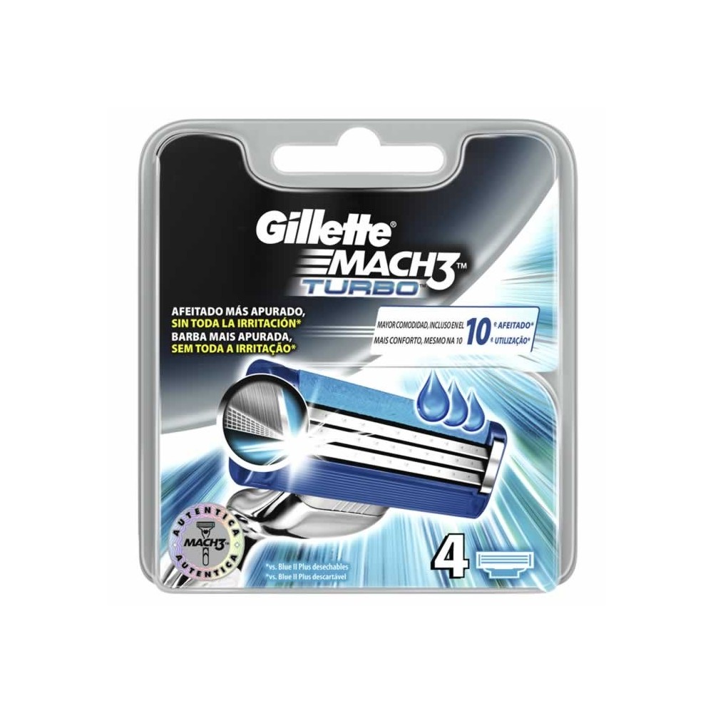 "Gillette Mach3 Turbo" papildymas 4 vienetai