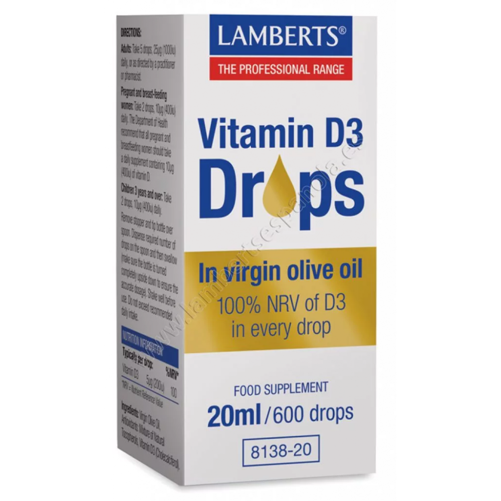 "Lamberts" vitamino D3 lašai 20ml 600 vienetų