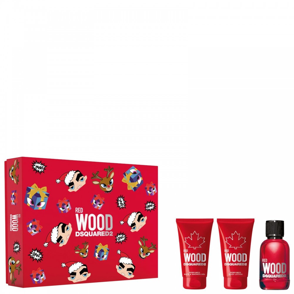 rinkinys Dsquared2 Red Wood 50ml + dušo gelis 50ml + kūno losjonas50ml