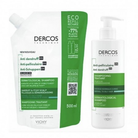 Vichy Dercos Anti-Dandruff Greasy Shampoo 400ml + Refill 500ml