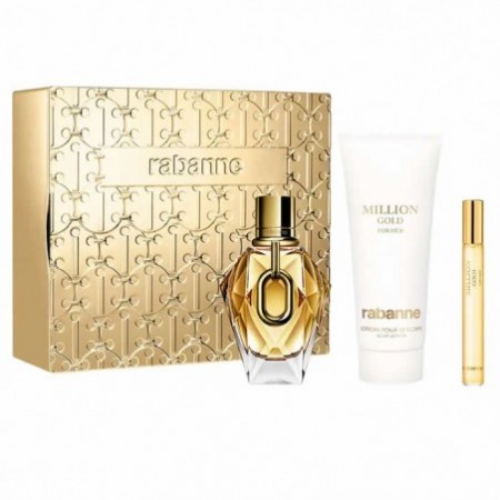 Rabanne Million Gold For Her Eau De Parfum Spray 90ml Set 3 Pieces