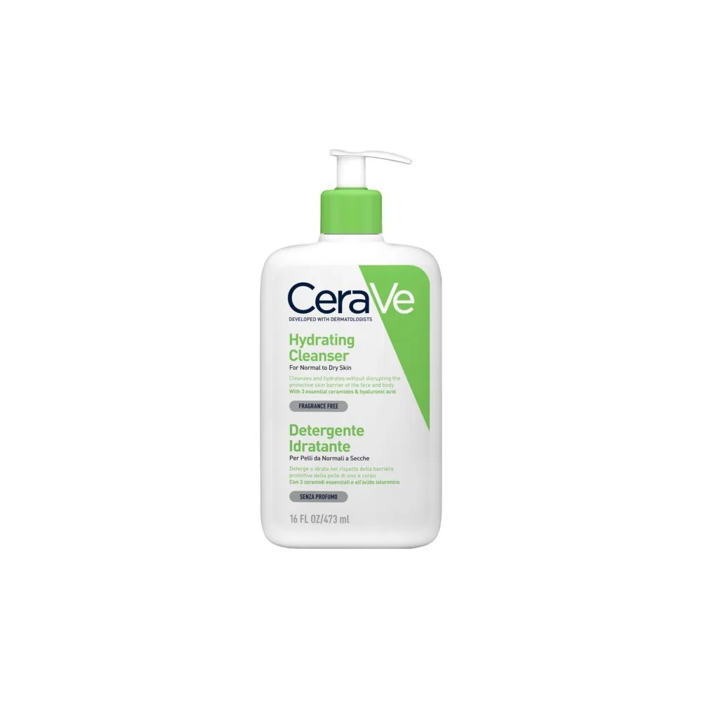 CeraVe Hydrating Cleanser for Normal to Dry Skin with Hyaluronic Acid and 3 Essential Ceramides veido ir kūno prausiklis 473ml