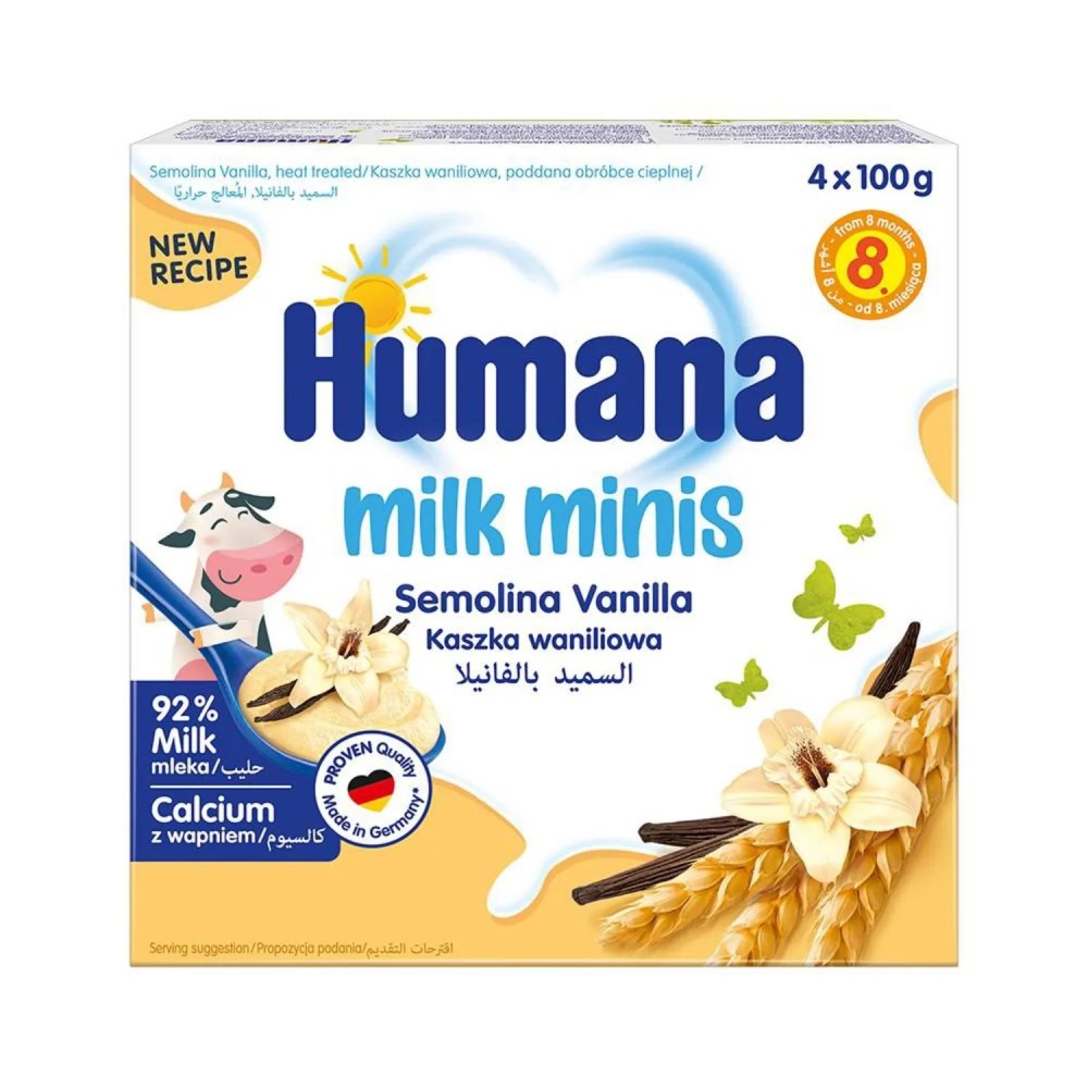 Humana Milk Minis vanilla semolina dessert 8m+ vanilinis manų kruopų pudingas 400g