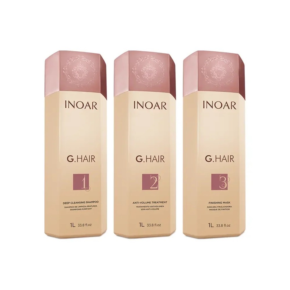 Inoar Professional Conditioner GHair 3 Finishing Mask Keratin rinkinys  plaukų tiesinimui keratinu 1000ml