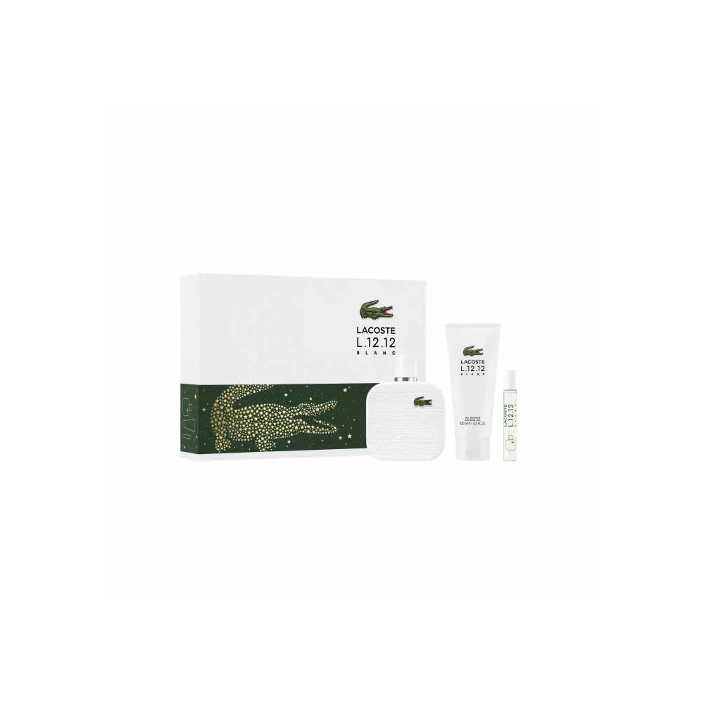 Lacoste L.12.12 Blanc Men Eau De Toilette Spray 100ml Set 3 Pieces