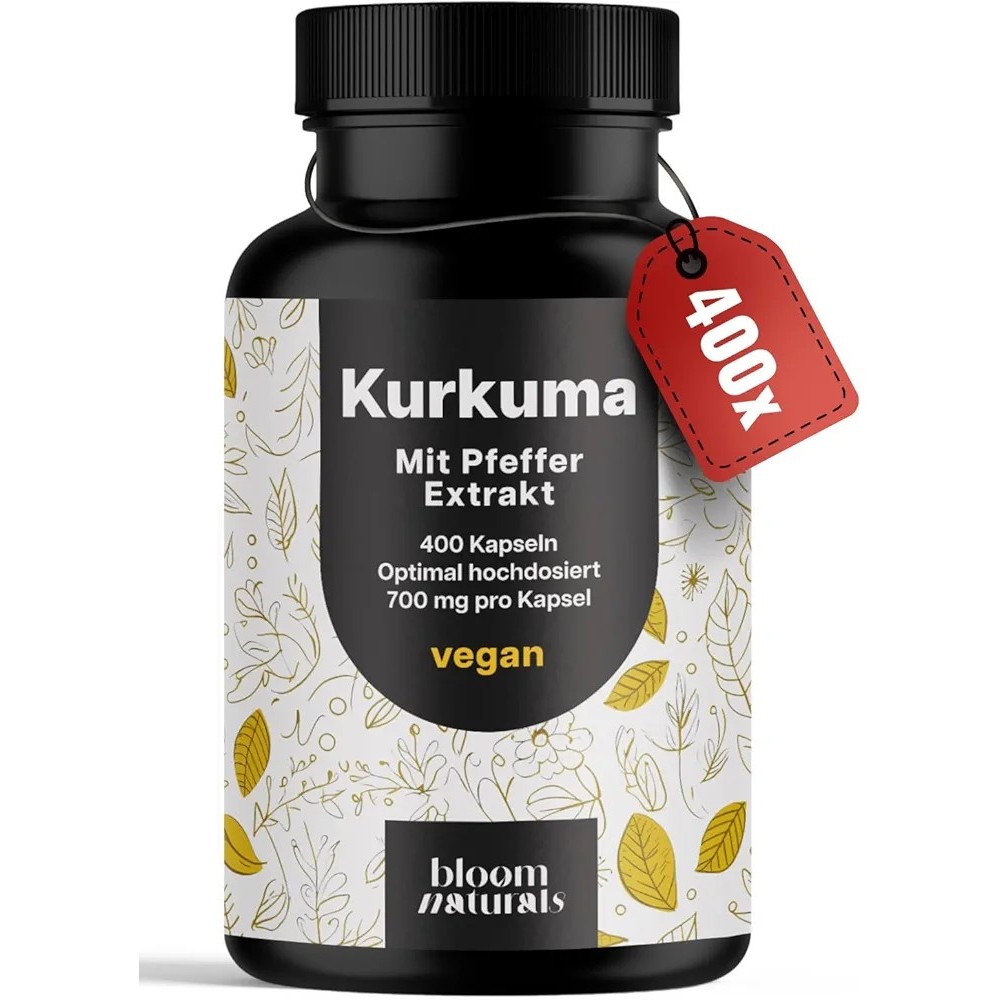 Bloom Naturals didelė dozė ciberžolės maisto papildų su  kurkuminu ir piperinu 700mg, 400 kapsulių